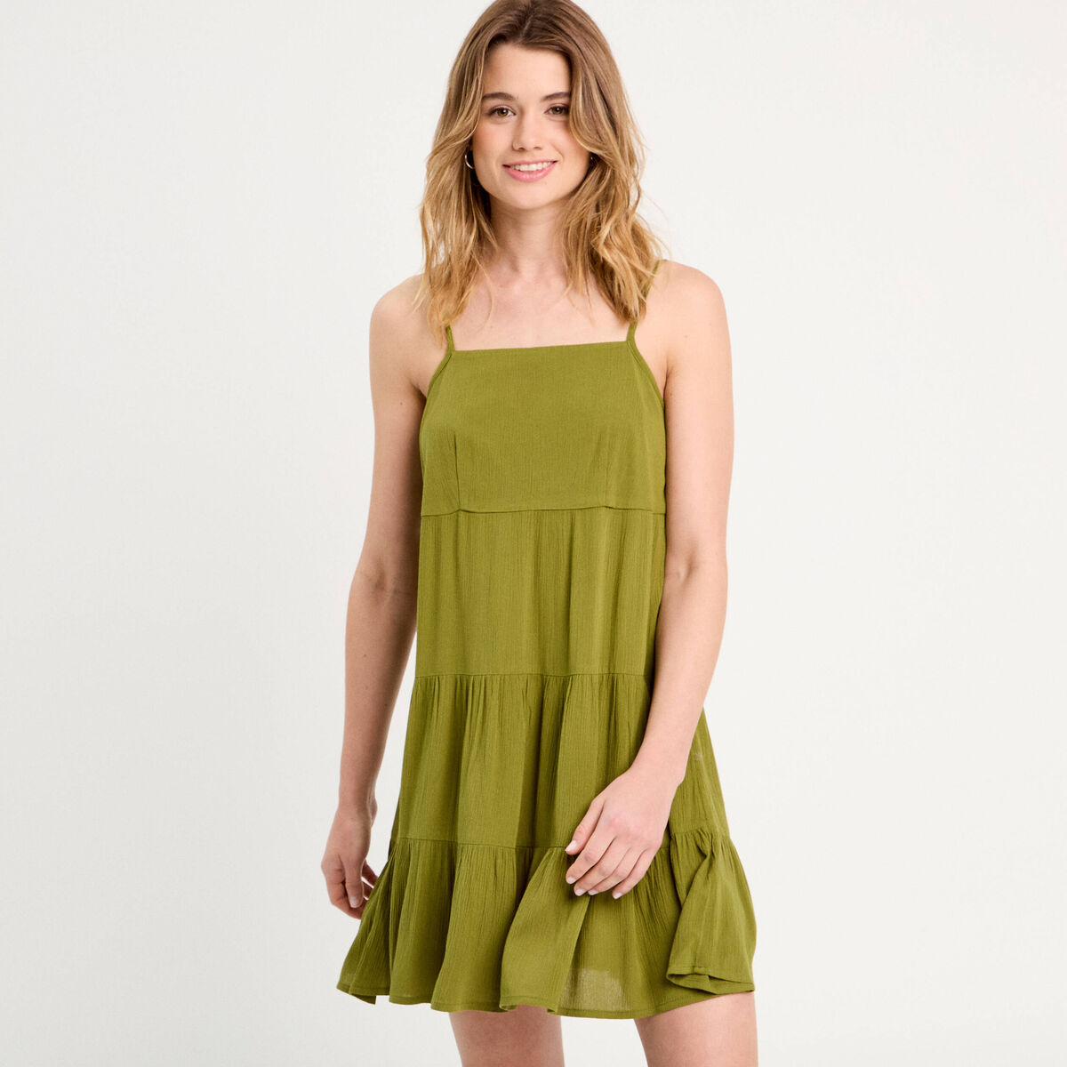 Robe évasée bretelles vert foncé femme