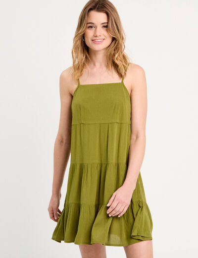 Robe évasée bretelles vert foncé femme