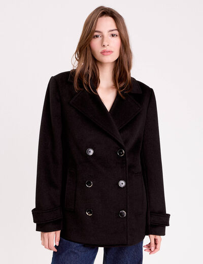 Caban col tailleur manches longues noir femme