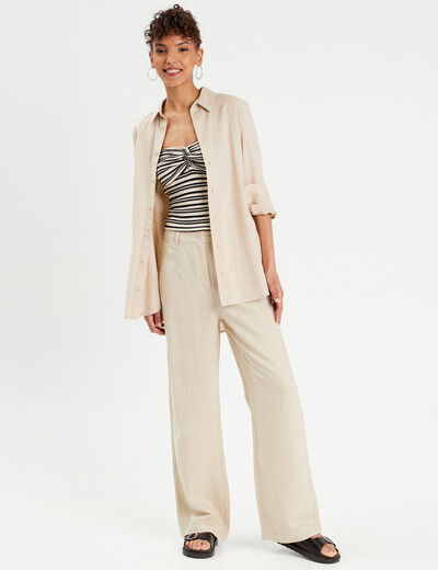 Chemise mélange lin beige femme