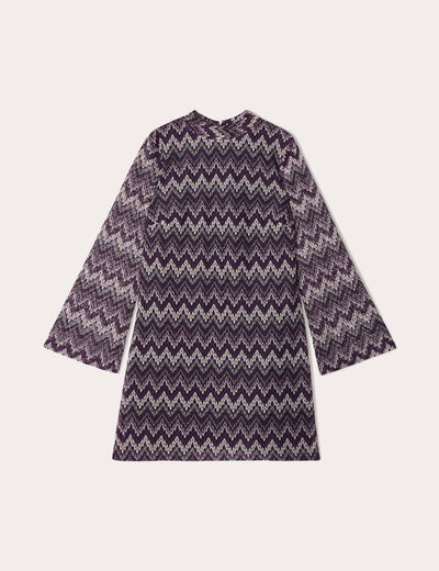 Robe trapèze col montant violet femme