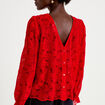 Blouse droite col v en dentelle rouge femme