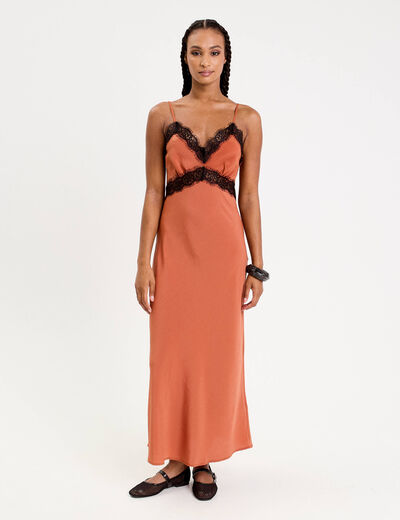 Robe longue droite bretelles terracotta femme