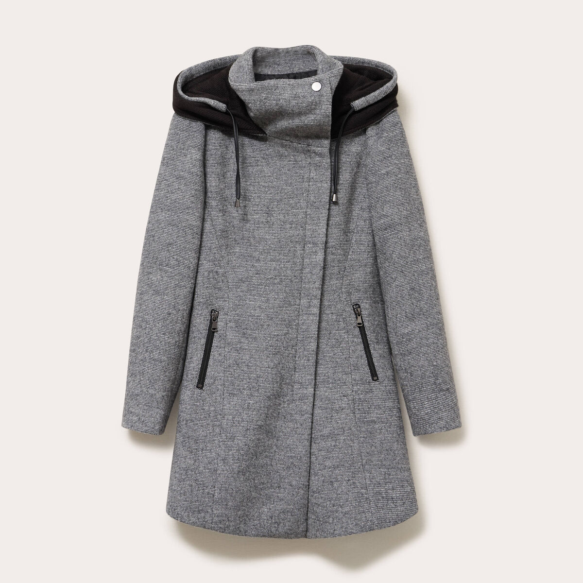 Manteau cintr&eacute; asym&eacute;trique gris fonc&eacute; femme