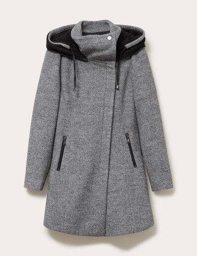 Manteau cintr&eacute; asym&eacute;trique gris fonc&eacute; femme