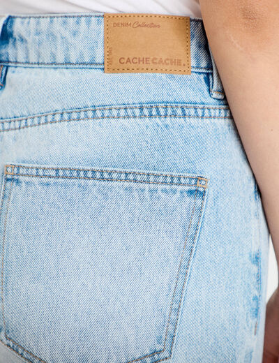 Jeans droit &agrave; revers denim triple stone femme