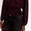 Blouse courte taille smock&eacute;e noir femme