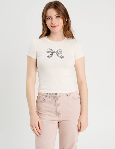 T-shirt manches courtes ajusté ecru femme