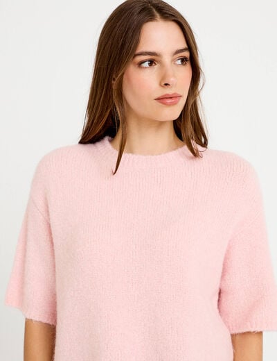 Pull manches courtes rose clair femme
