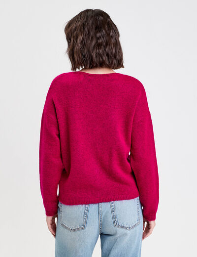 Gilet boutonné avec col en V rose fushia femme