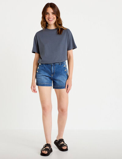 T-shirt col rond manches courtes gris femme