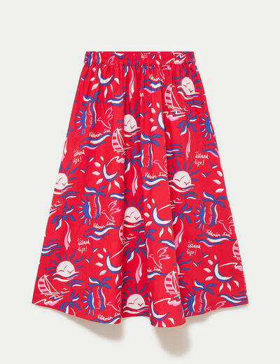 Jupon &eacute;vas&eacute; long rouge femme