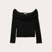 T-shirt col bardot brillant noir femme