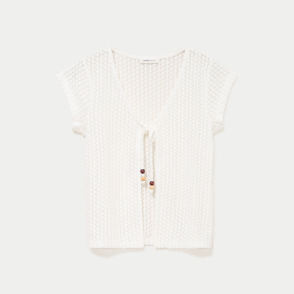 Gilet manches courtes aspect dentelle ecru femme