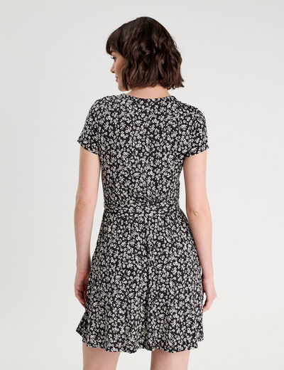 Robe évasée boutonnée noir femme