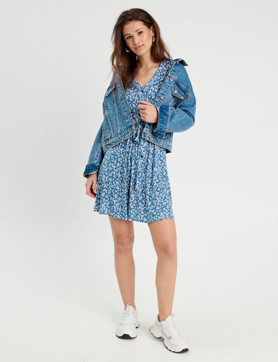 Robe évasée boutonnée bleu clair femme