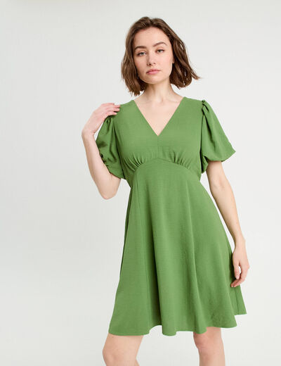 Robe trapèze manches courtes vert femme