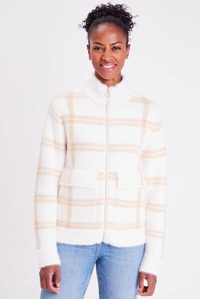 Veste droite à col montant ecru femme