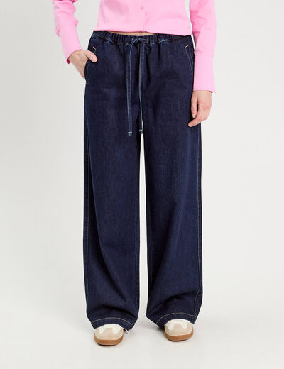 Jeans large avec cordon denim brut femme