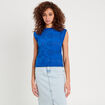 T-shirt sans manches brodé bleu electrique femme