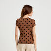 Top ajust&eacute; col rond manches courtes marron femme