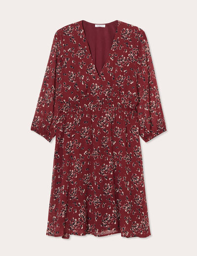 Robe évasée manches 3/4 bordeaux femme