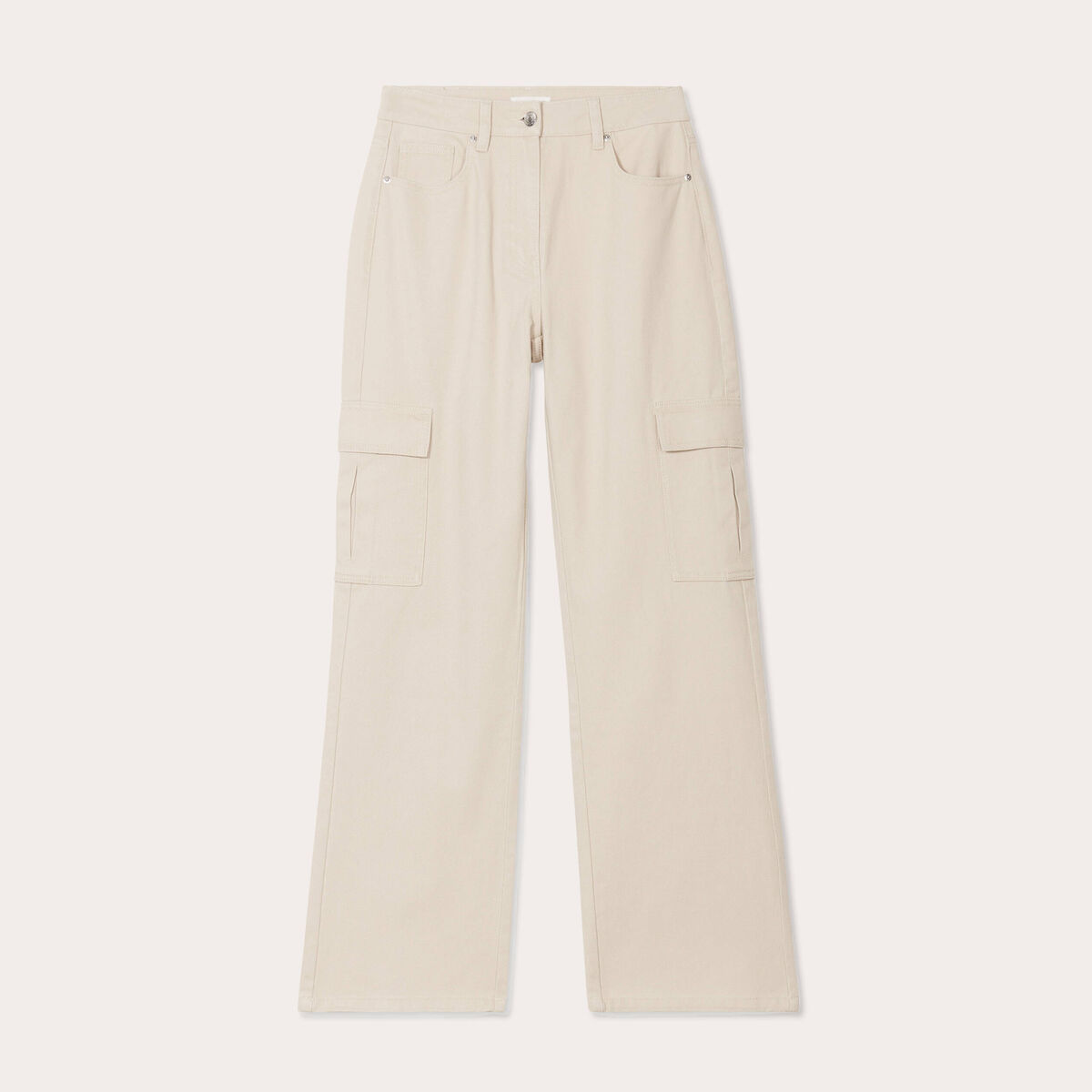 Pantalon large poches cargo ecru femme