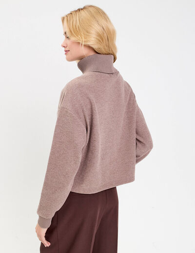 Sweat col roul&eacute; manches longues terracotta femme