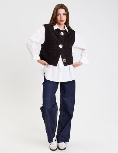 Gilet sans manches col rond noir femme