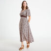 Robe longue &eacute;vas&eacute;e col v manches courtes marron femme