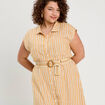 Robe chemise midi contenant du lin jaune femme