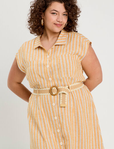 Robe chemise midi contenant du lin jaune femme