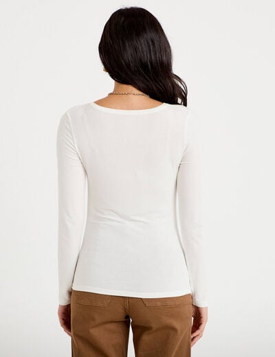 T-shirt uni &agrave; manches longues ecru femme
