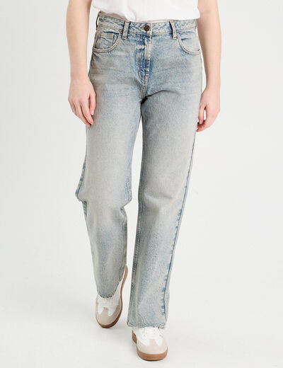 Jeans droit 5 poches denim bleach femme