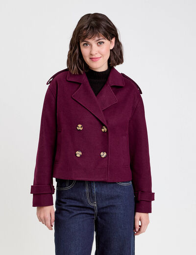 Trench court boutonné prune femme