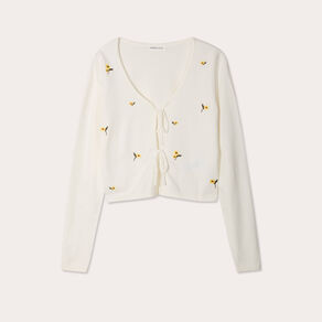 Gilet avec broderie ecru femme