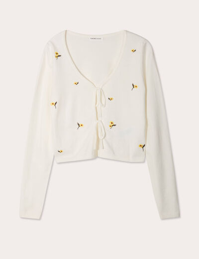 Gilet avec broderie ecru femme