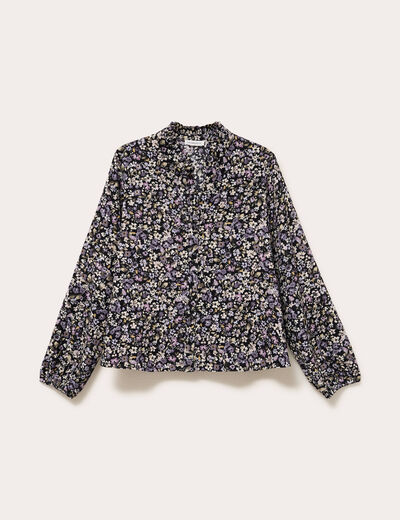 Blouse droite courte manches longues noir femme