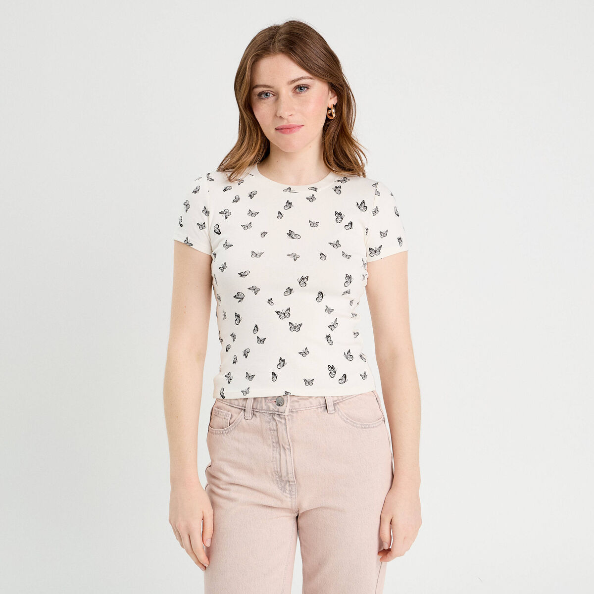 T-shirt manches courtes ajusté blanc femme