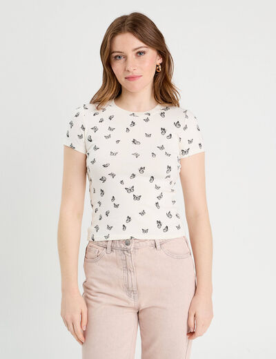 T-shirt manches courtes ajusté blanc femme