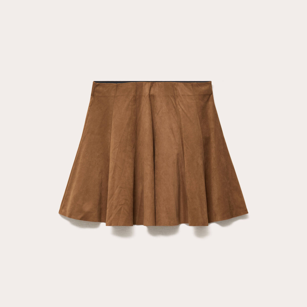 Jupe courte &eacute;vas&eacute;e aspect daim marron fonc&eacute; femme