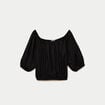 Blouse oversize col bardot manches 3/4 noir femme