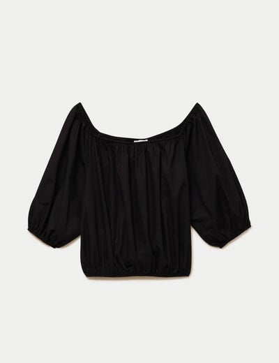 Blouse oversize col bardot manches 3/4 noir femme