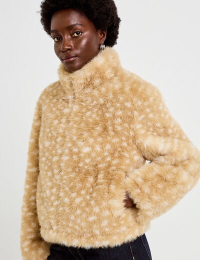 Veste cropped ajustable manches longues beige femme