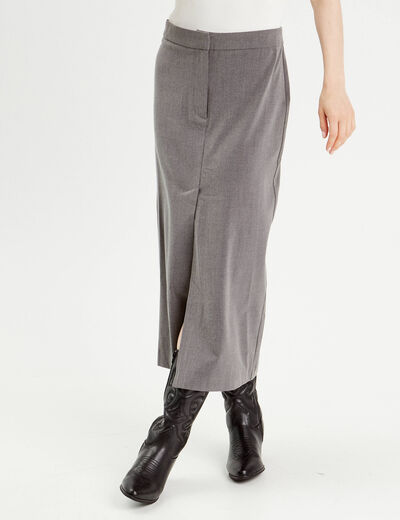 Jupe midi droite fendue gris foncé femme