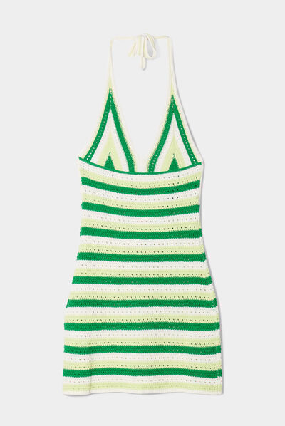 Robe crochet moulante col en V vert femme