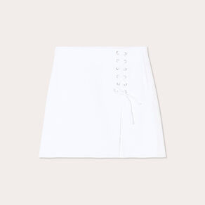 Jupe droite en jean laçage ecru femme