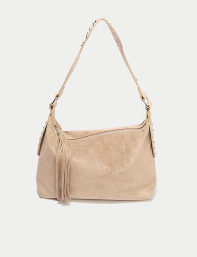 Sac port&eacute; &eacute;paule d&eacute;tails clout&eacute;s marron femme