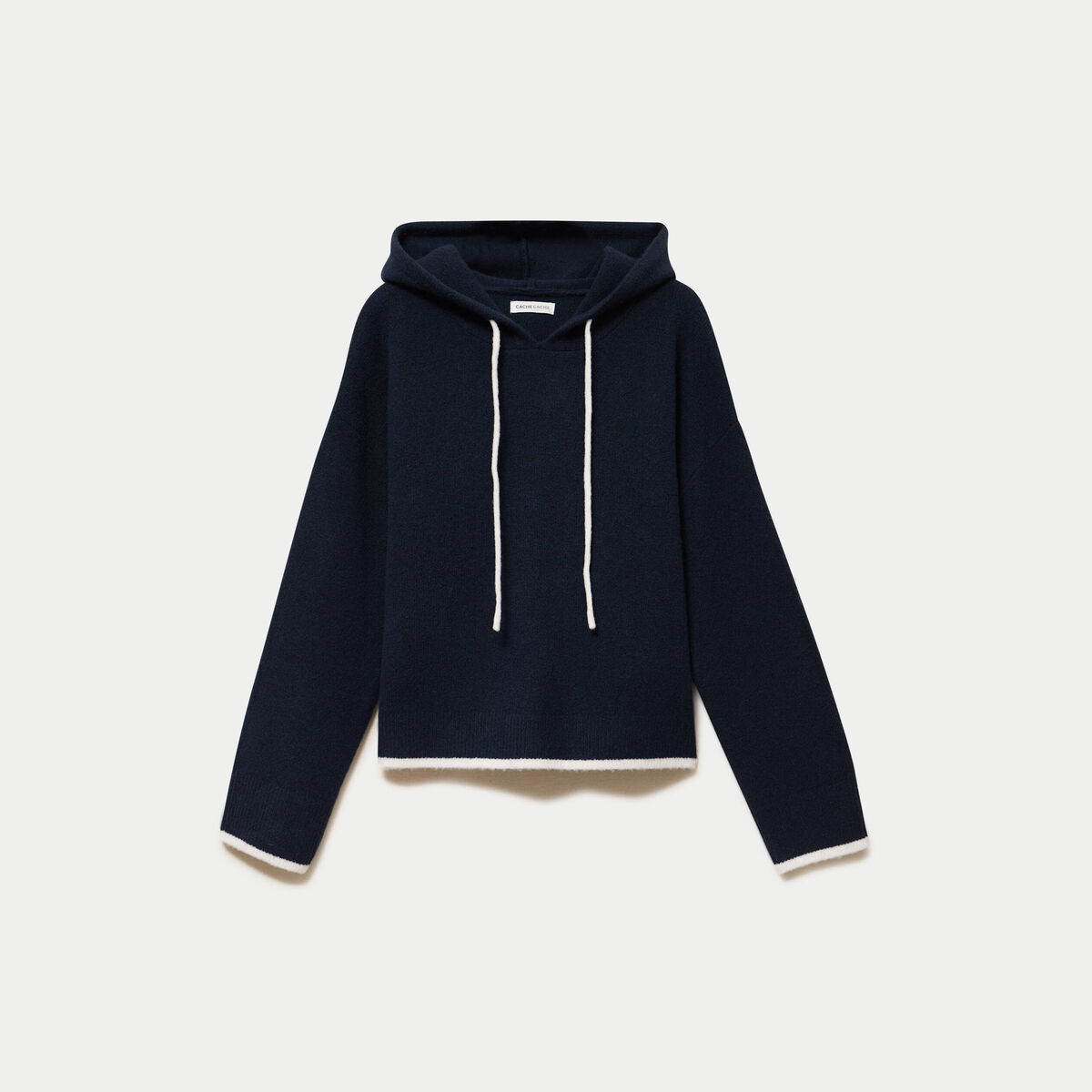 Pull &agrave; capuche bleu marine femme