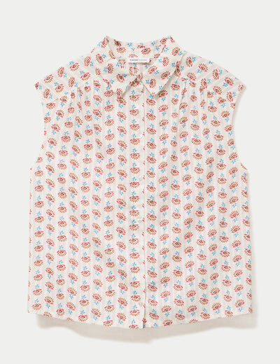 Chemise ample sans manches col classique beige femme
